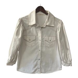 The Nines Western Off White Distressed 3/4 Sleeve Shirt Size S